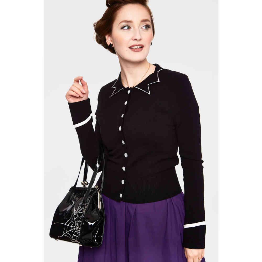 Voodoo Vixen - Winifred Pointy Collar Cardigan - Noir